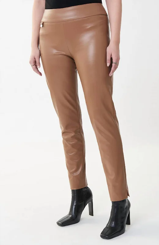 Trendy Styles Pleather Wide Waist Pant In Nutmeg