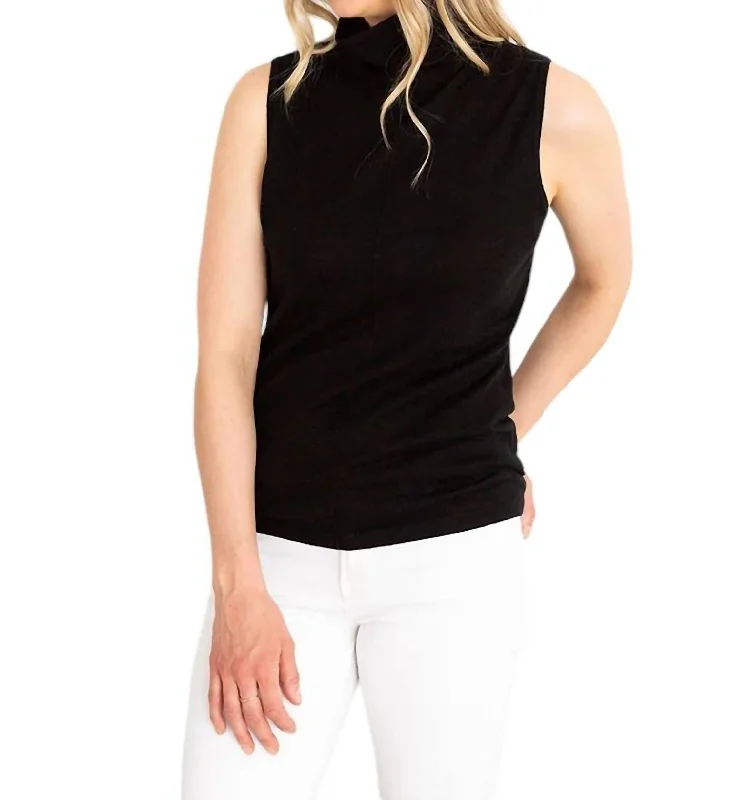 Minimalist Style Sleeveless Seamed Funnel Sweater In Black