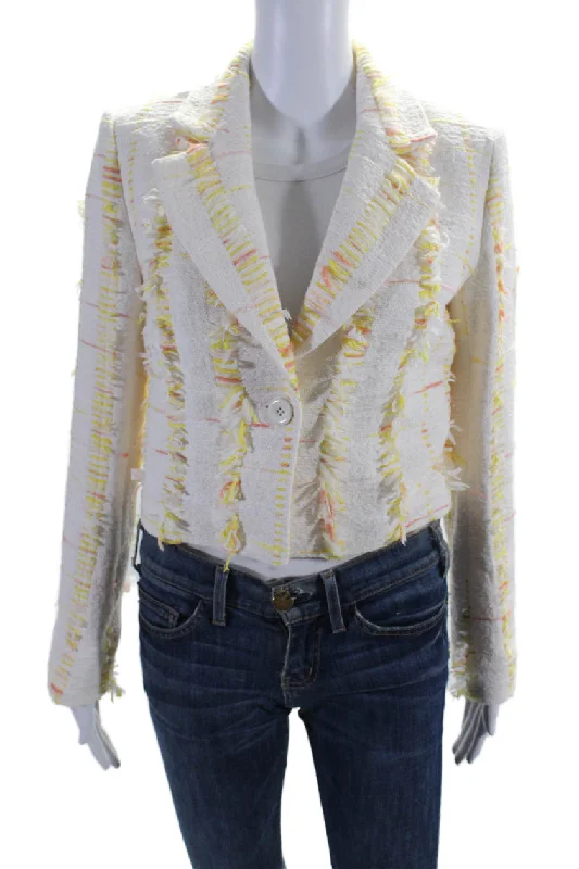 Versatile Outfits Marccain Womens Woven Eyelash Single Button Blazer White Yellow Cotton