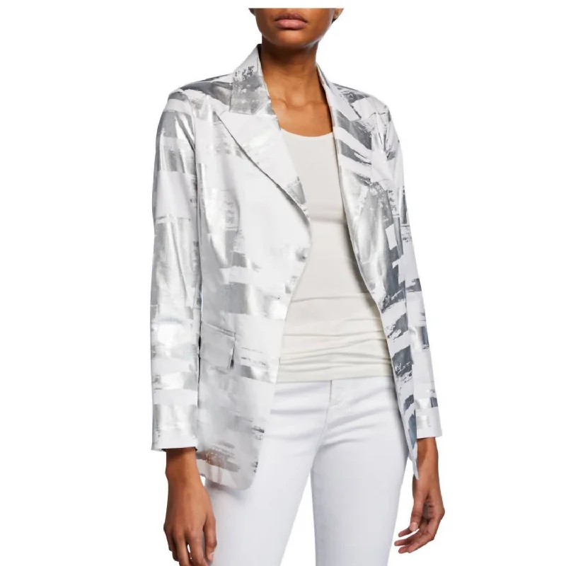 Comfort Centric Apparel Silver Foil Jacket In White Silver