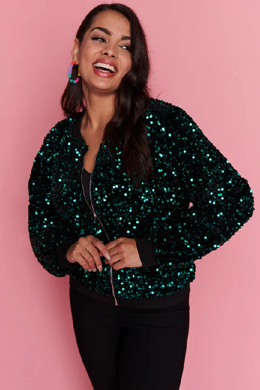 Sustainable Fashion Extravaganza Bling Teal Sequins Jacket