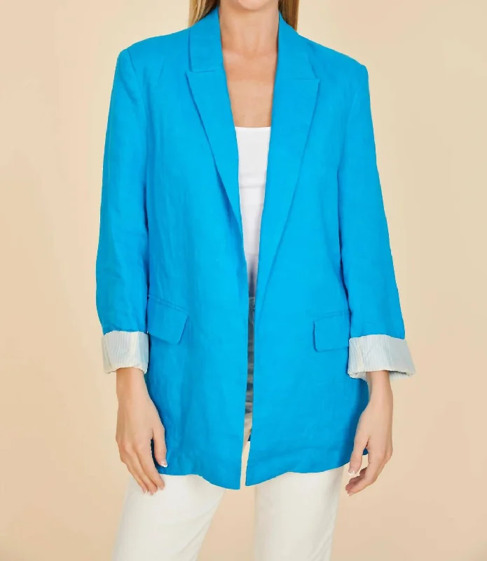 Trendy Urban Attire Oveersized Linen Blazer In Cobalt