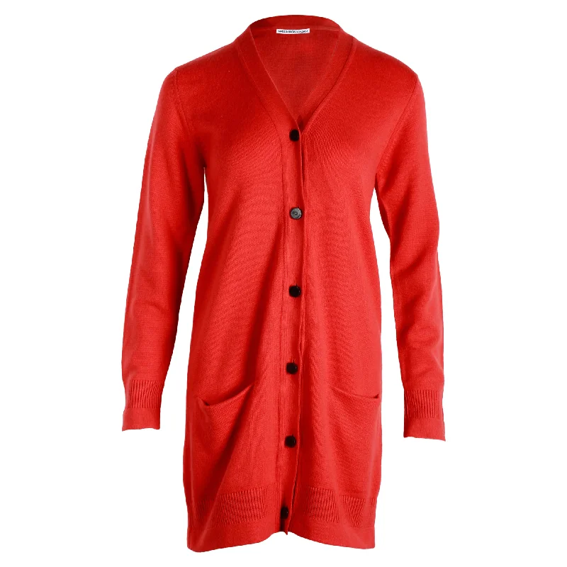 Fashion-Forward Hermes Long Buttoned Cardigan in Red Cashmere