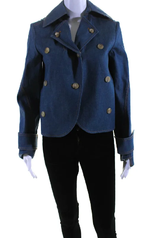 Vibrant Styles Lanvin Womens Double Breasted Unlined Denim Blazer Jacket Cloud Blue