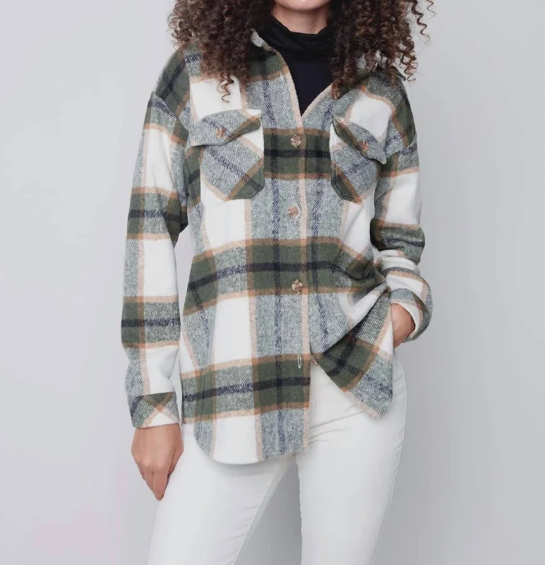 Hot Trends Plaid Flannel Shirt Jacket In Spruce