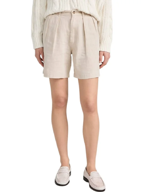 Style Redefined Double Pleat Shorts In Natural Linen