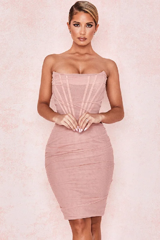 Comfort Centric Apparel Chic Ruched Strapless Mini Corset Cocktail Party Dress - Pink