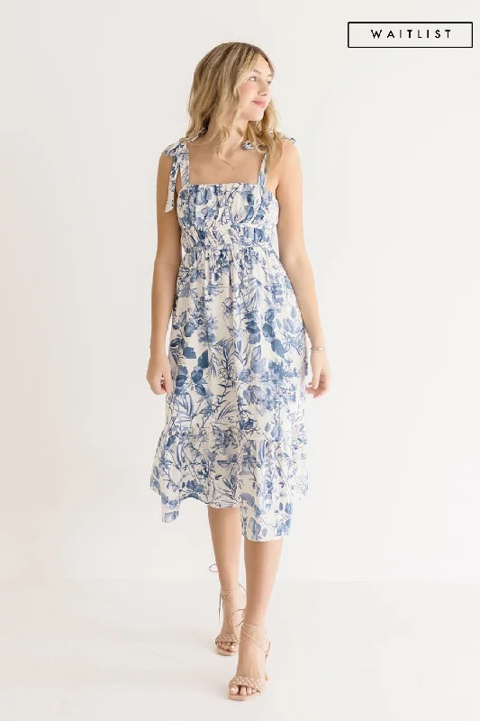 Final Clearance Waitlist 4/23 ♥ Tiara Sleeveless Shoulder Tie Floral Print Midi Dress Blue