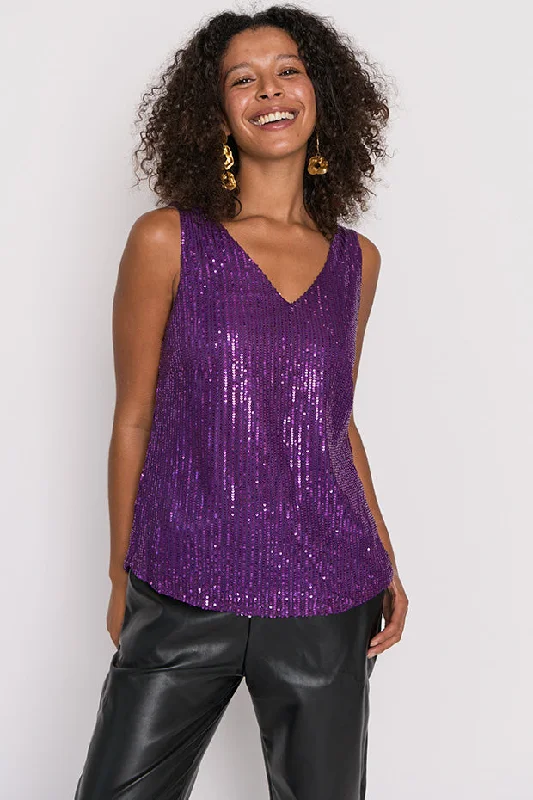 Seize Bargains Rylee Purple Sequins Party Tank