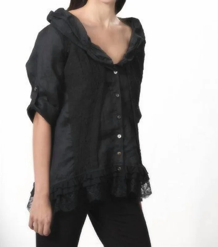 Edgy Fashion Lace-Trim Faux Layered Cardigan In Black