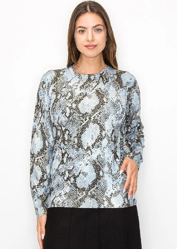 Chic Outfits Blue Snake Print Long Sleeve Top