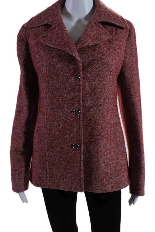 Current Trends Isaia Napoli Womens Three Button Notched Lapel Blazer Jacket Red Wool