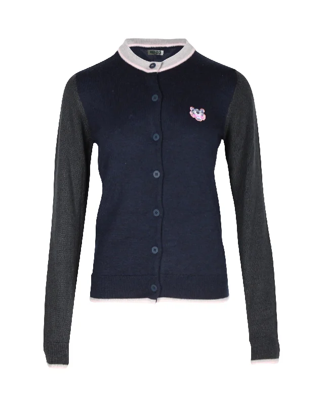 Mid Season Sale Kenzo Tiger Patch Cardigan in Navy Blue Wool