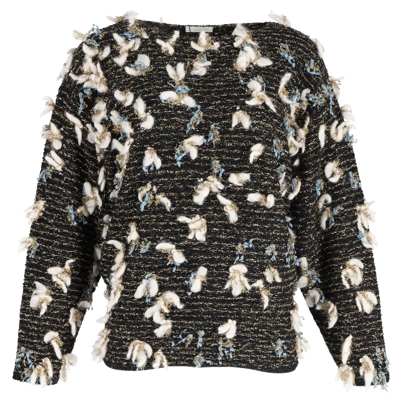 Fast Fashion Favorites Chloé Lurex Metallic Knit Embellished Sweater in Black Wool