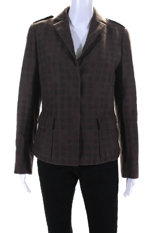 Casual Chic Akris Punto Womens Cotton Polka Dot Button-Up Blazer Jacket Brown