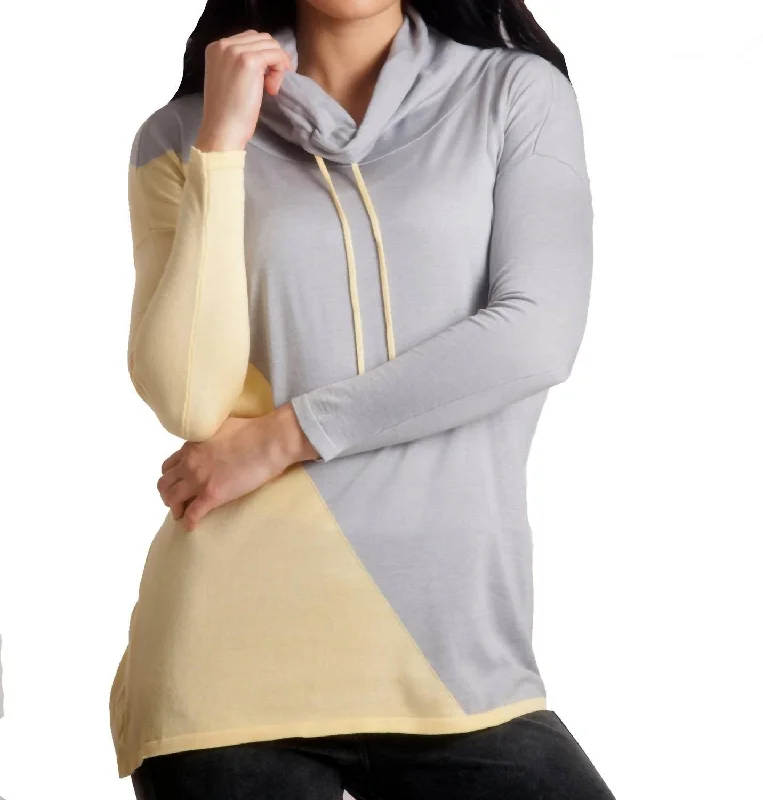 Seasonal Sale 2-Tone Draw String Cowl Neck Pullover In Yellow/gray