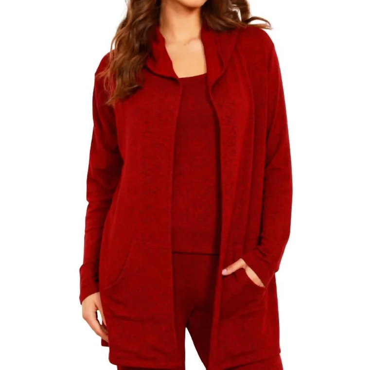 Lighten Up With Nordic Styles Open Hoodie Duster In Wine