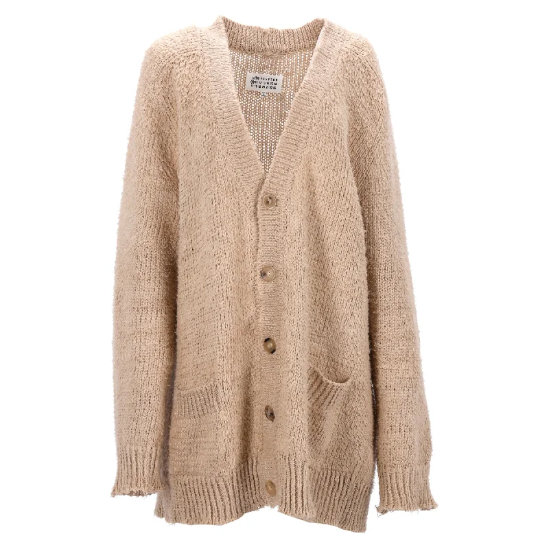 Chic Styles Maison Margiela V-Neck Brushed Cardigan in Beige Linen