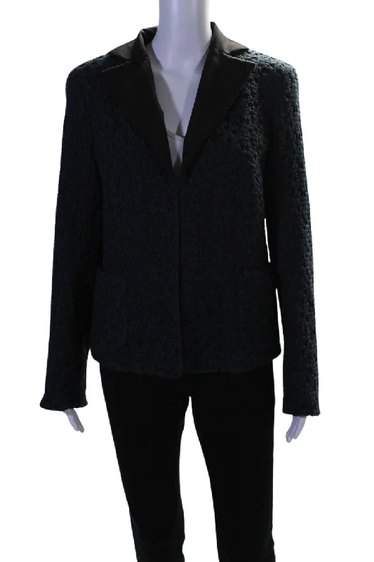 Women's Urban Fashion Akris Womens Wool Textured Hook & Eye Long Sleeve Blazer Jacket Blue