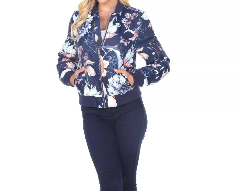 Weekend Exclusive Floral Bomber Jacket In Navy