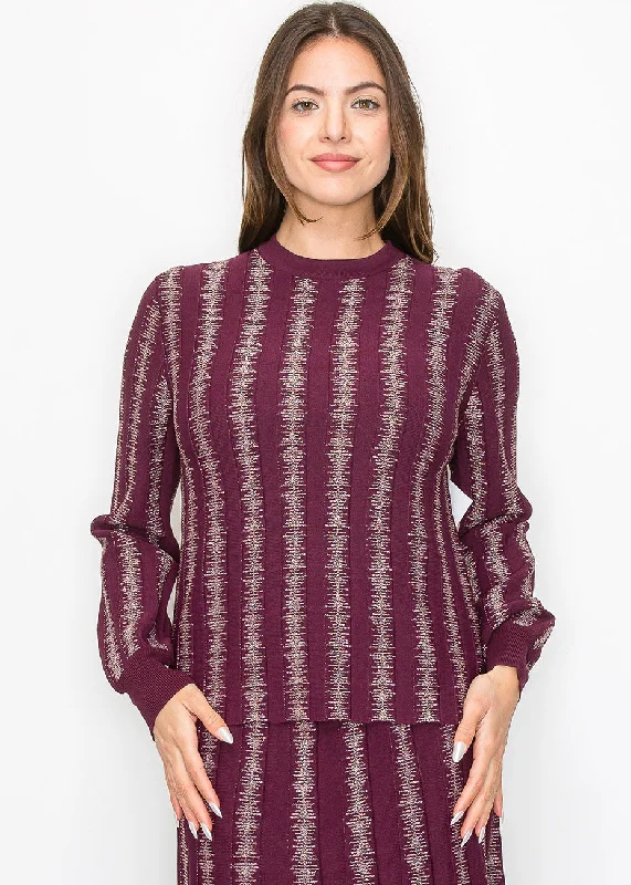 Latest Trends Burgundy Top with Shimmering Stripe Details