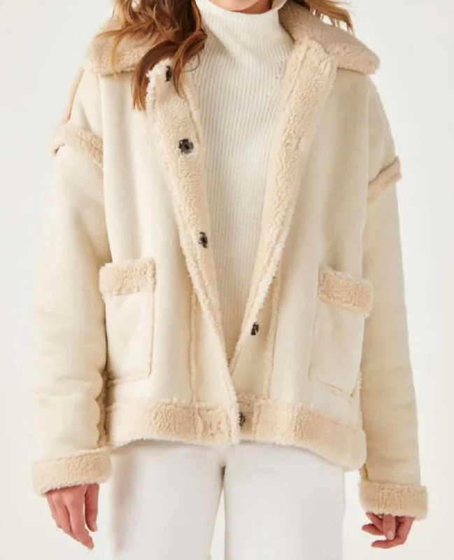 Chic Styles Shearling Woven Jacket In Beige