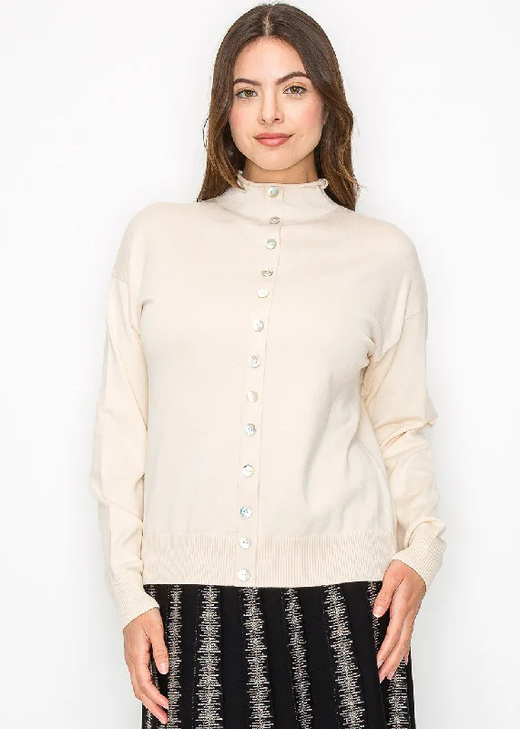 Sophisticated Style Soft Cream Sweater with Button Accents