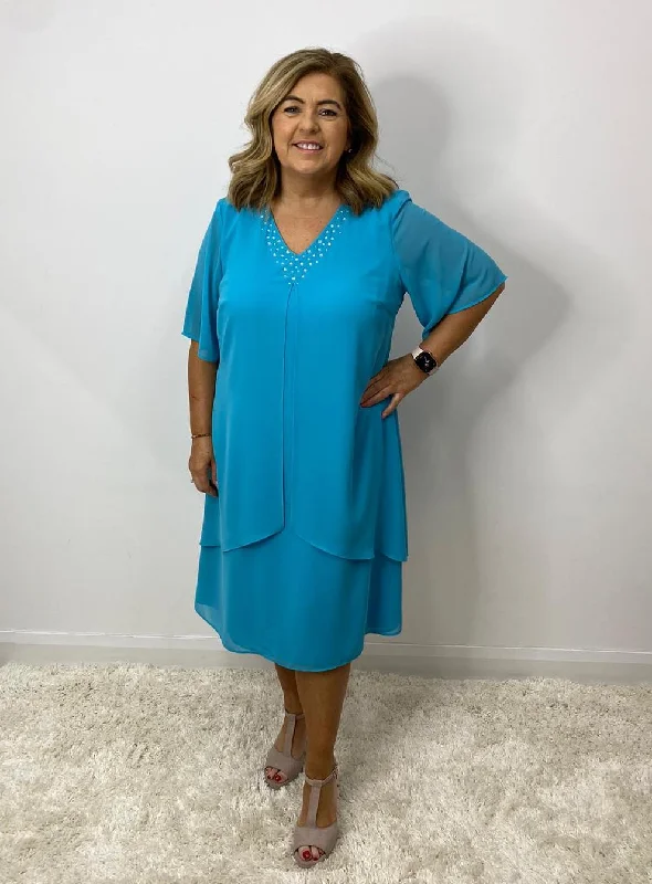 Budget Saver Godske Dress with Diamonte Neck in Aqua