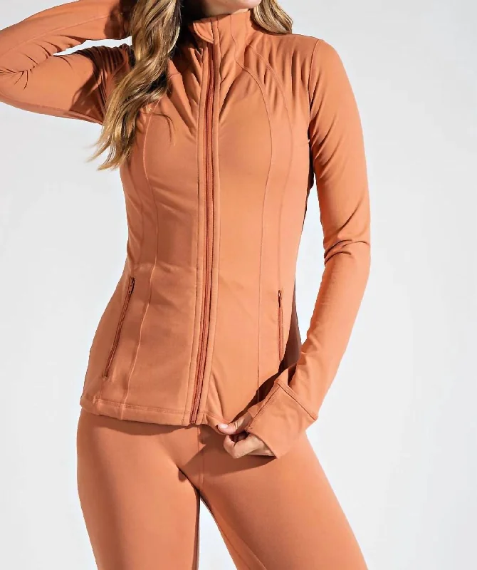 High End Women's Wear Athleisure Zipper Jacket In Almond