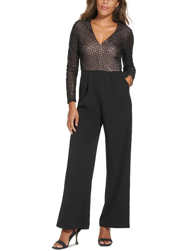 Style Versatile Women's Collection Womens Sequined Wide Leg Jumpsuit