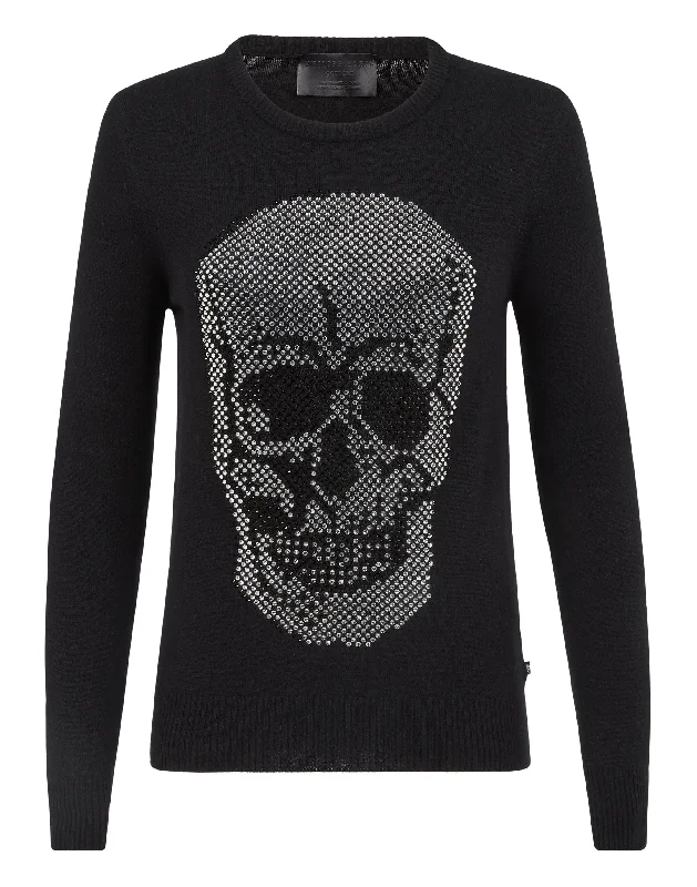 Seasonal Clearance Pullover Round Neck LS Skull crystal