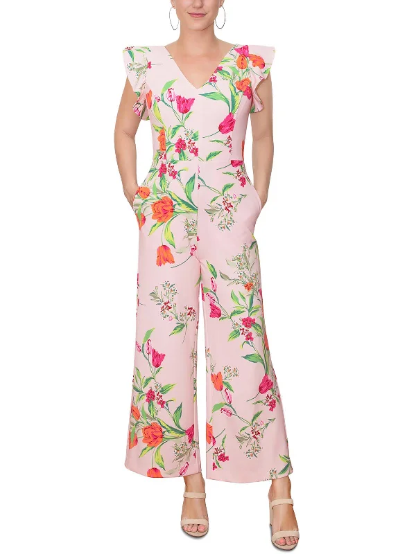 Effortless Everyday Wear Womens Floral Print V Neck Jumpsuit