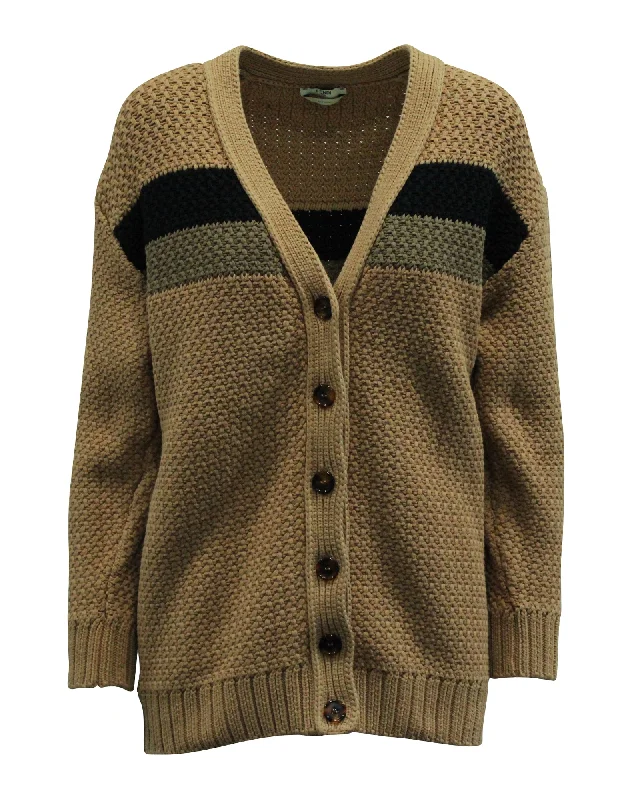 Elegant Attire For The Modern Lady Fendi Chunky Stripe Boyfriend Cardigan in Brown Cotton