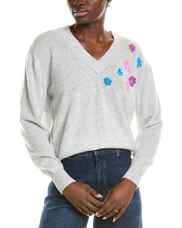 Chic Trends For The Fashion Savvy Brodie Cashmere Wool & Cashmere-Blend Sequin Floral V Neck Jumper