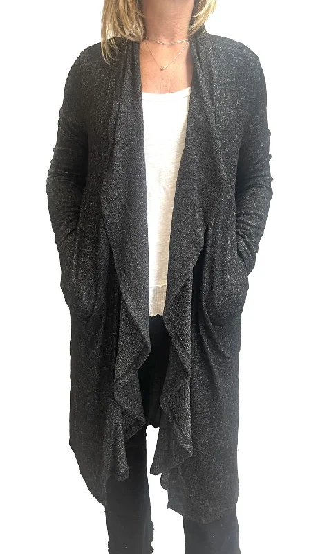 Mid - Week Surprise Auden Super Soft Long Drape Cardigan In Black Onyx