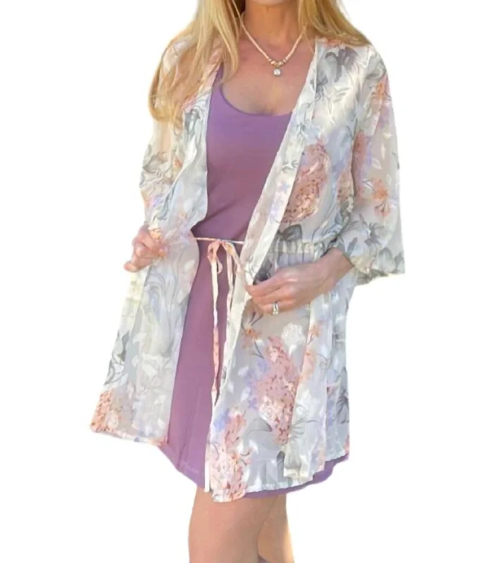 Refined Simplicity Floral Printed String Waist Kimono In Multi