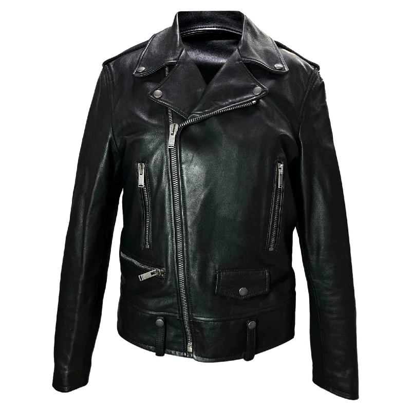 Relaxed Style Saint Laurent Slim-Fit Biker Jacket in Black Leather