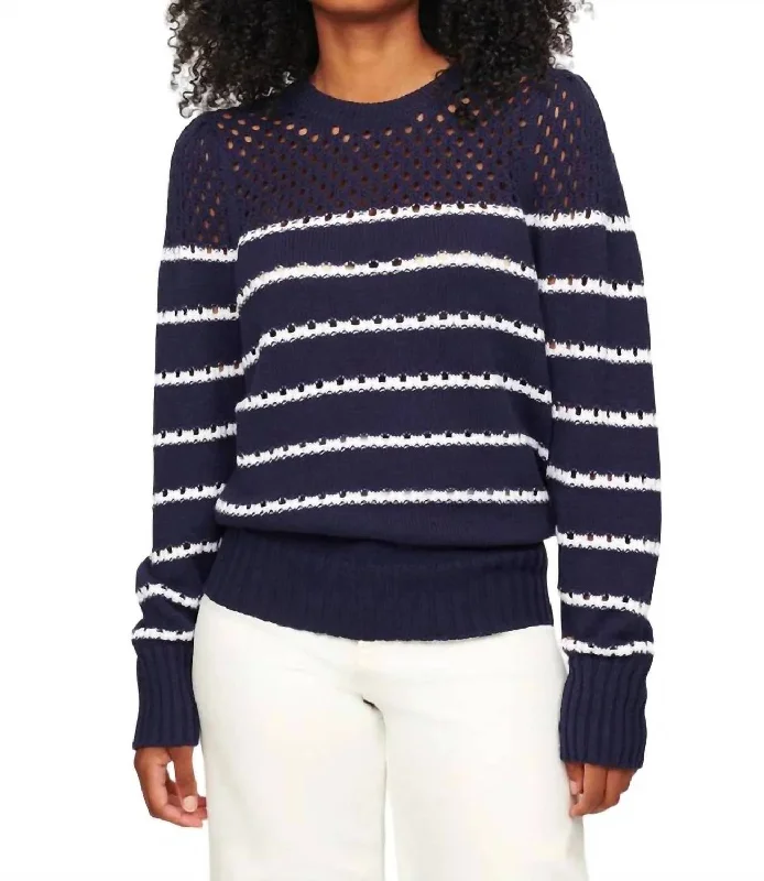 Street Style Fashion Skylar Multi Stripe Crew Sweater In Midnight