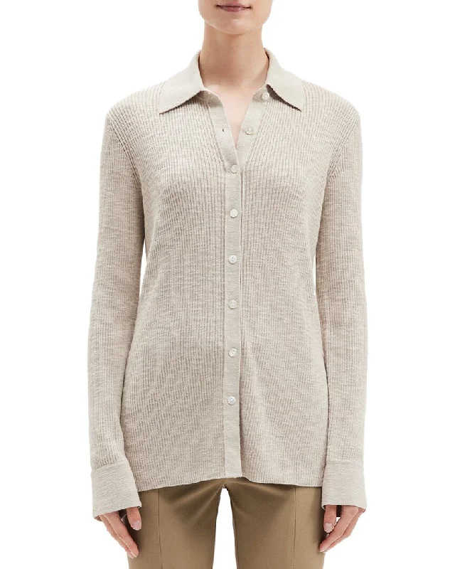 Trend Alert Theory Fine Rib Wool-Blend Button Shirt