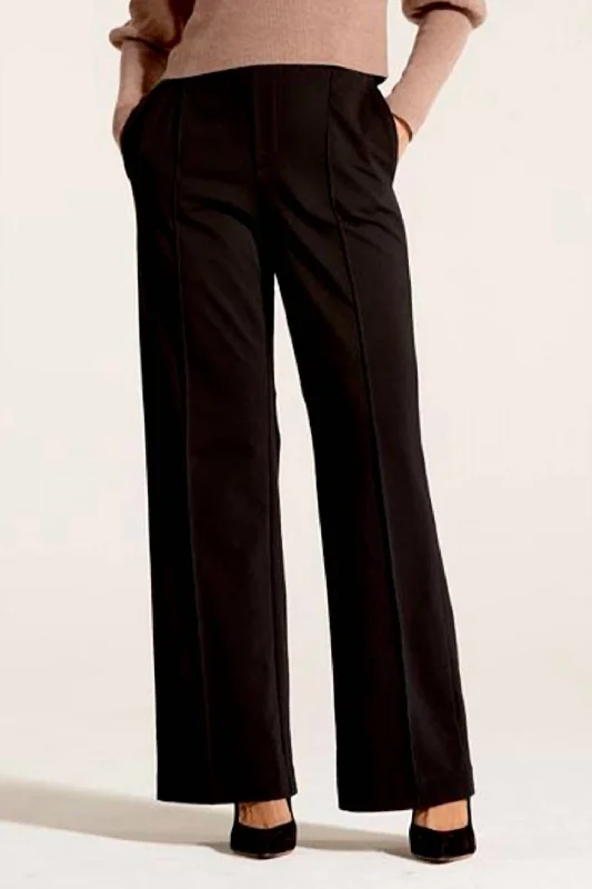 Trendy Threads Knit Wide Leg Pleated Pant In Black Onyx