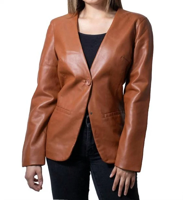 Innovate Your Wardrobe Single-Button V-Neck Blazer In Brown