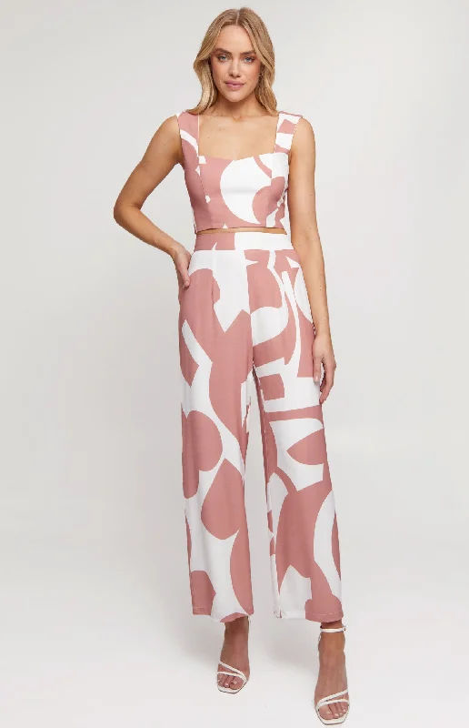 Versatile Wardrobe Essentials Abstract Contrast Print Set with Top & Pants