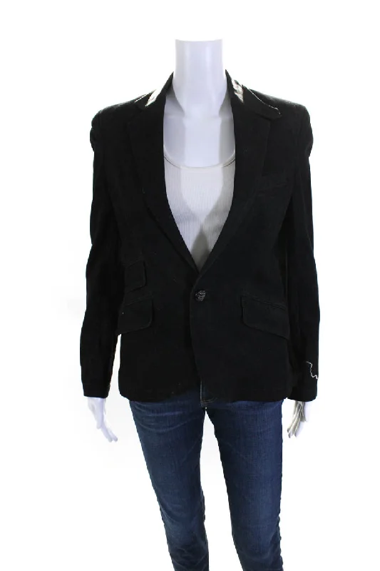 Colorful Clothing Ralph Lauren Black Label Womens Denim Leather Trim Blazer Jacket Black