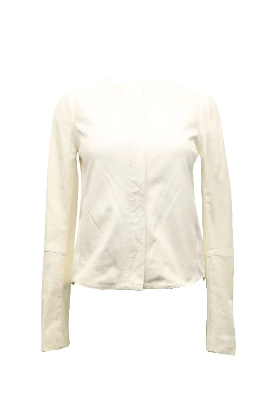 Sophisticated Fashion Vince Collarless Jacket in White Leather