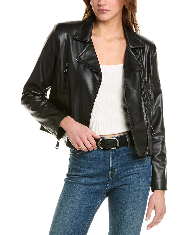 Limited Time Deal THEO The Label Hera V-Leather Zip Biker Jacket