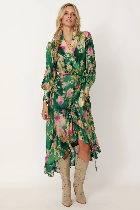 Score Big On Glamorous Red - Carpet Styles Arianna Floral Wrap Dress