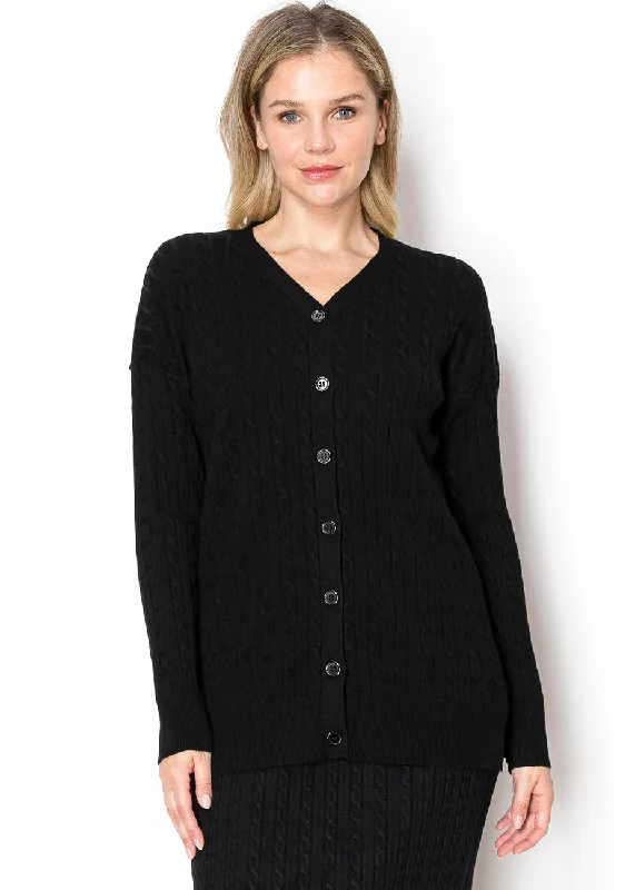 Day To Night Styles Classic Black Cable Knit Cardigan