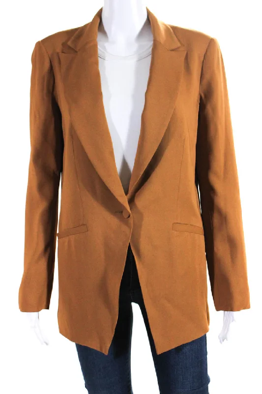 Comfortable Clothes Michelle Mason Womens Peak Lapel One Button Blazer Jacket Tan