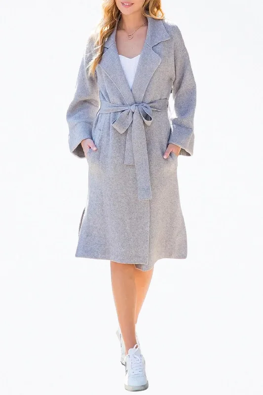 Mid Season Sale Belted Knit Cardigan In Heather Grey