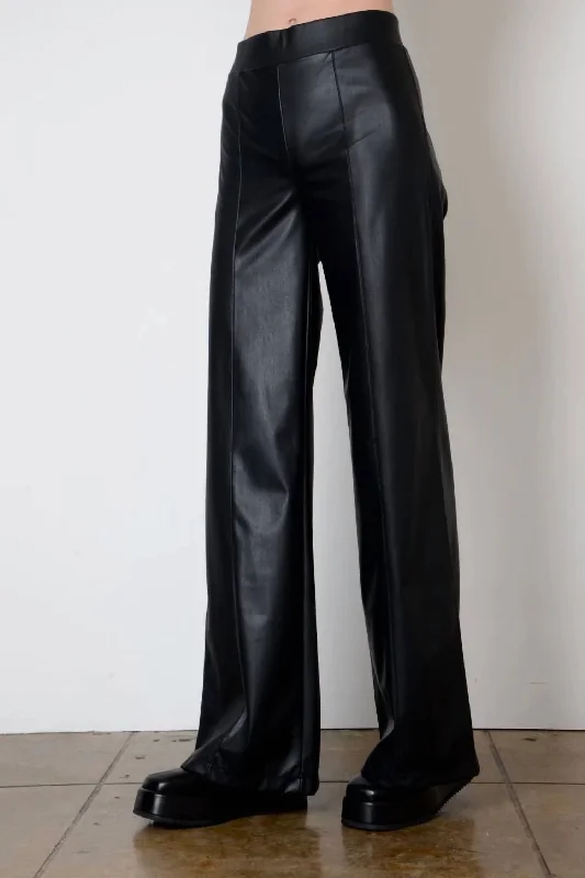 Fashion Forward Vegan Leather Wide Pant In Black